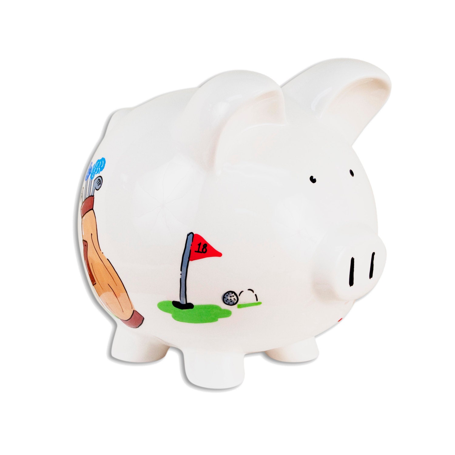Personalized Golf Piggy Bank Hand Painted White by MyBambino