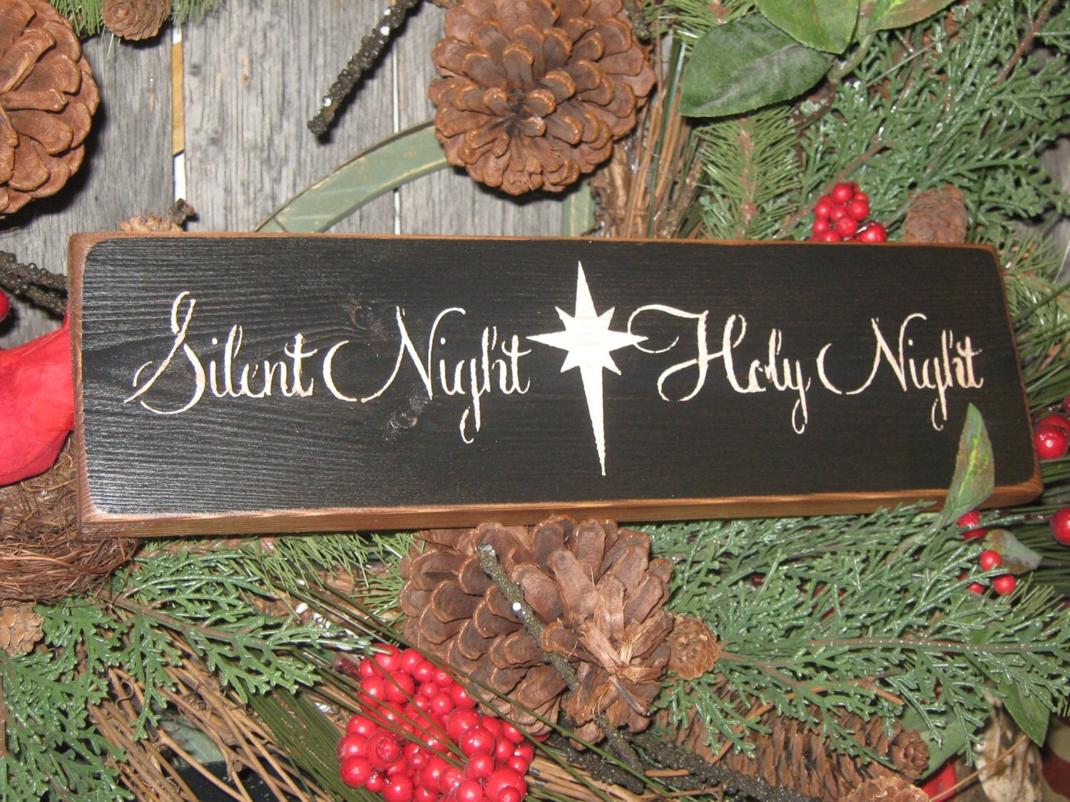 Primitive Holiday Wooden Sign Christmas Silent Night