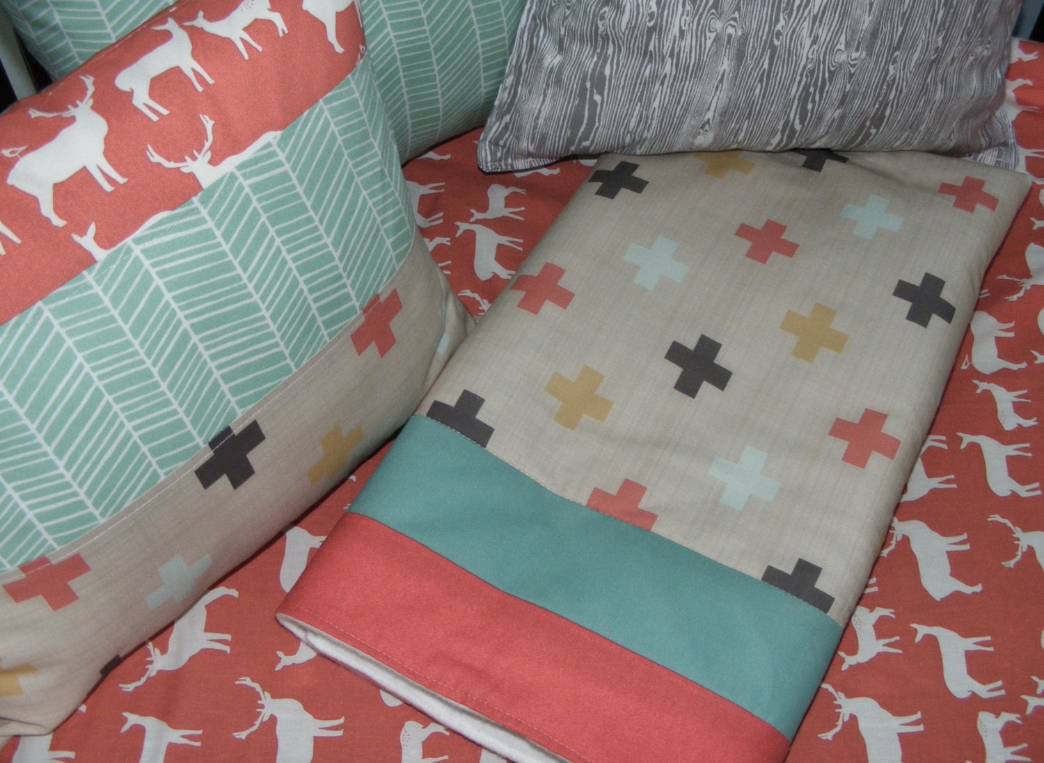 Baby Bedding Crib Blanket or Set Premium Cotton Mint Coral