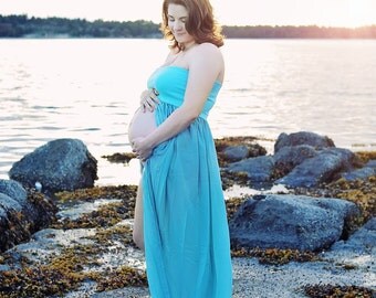Chiffon Maternity Gowns Split(170CM) In Front Maxi Long Dress Maternity Photo Props Baby Shower Gift without Shorts