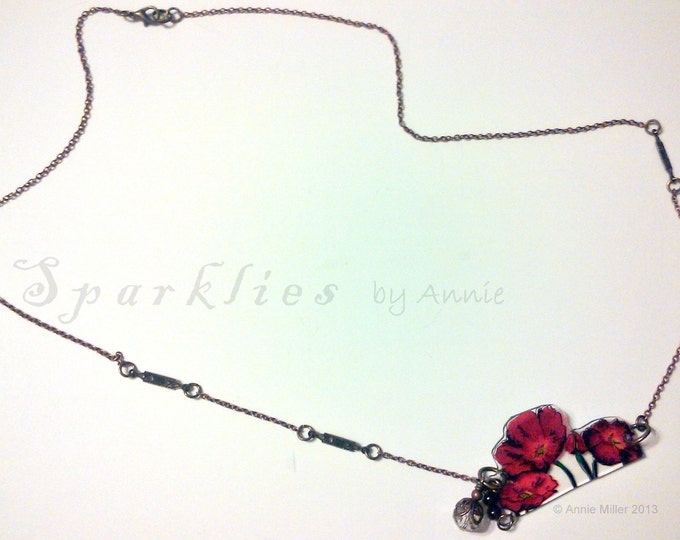 Poppies Necklace with Garnets & Swarovski Crystals