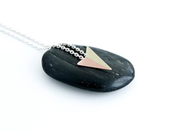 Copper and brass arrow on silver chain necklace from Camillette
