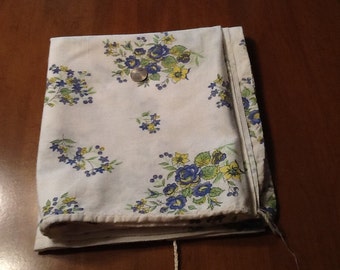 Vintage floral feed sack - blue, green and yellow - stitching intact