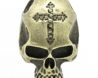 Bronze Skull Charms - Antique Bronze - Carved Cross - 34x23mm - 2 pcs - Ships IMMEDIATELY from California - BC602
