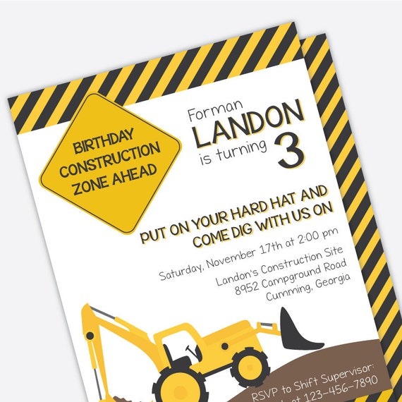 Construction Birthday Invitation - Kids Birthday Party Invite - Printed Birthday Invitation Il_570xn