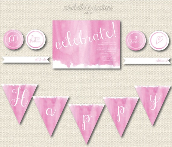 PRINTABLE PARTY COLLECTION -- Watercolor Party - Mirabelle Creations Il_570xn
