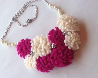 Pink / Fuchsia White Flower Bib Necklace