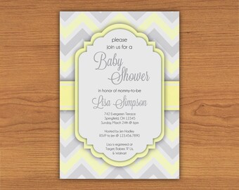 Blue & Grey Chevron Baby Shower Invitation by FontsandFeathers