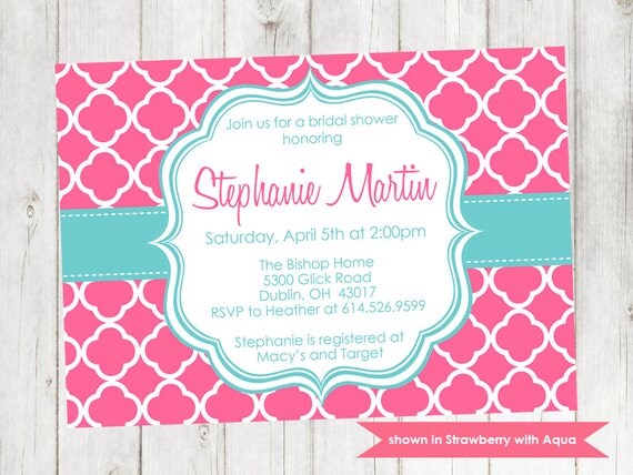 Bridal Shower Invitation - Printable Shower Themed Quatrefoil Invite - Colors and Text Customizable Il_570xn