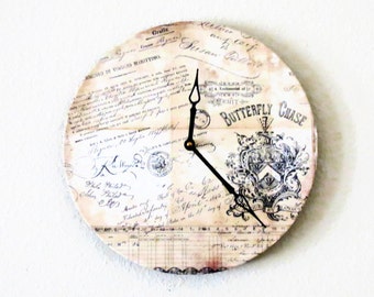 Shabby Chic Wall Clock, Home Decor, Butterfly Chase, Unique Wall Clock, Decor and Housewares, Home and Living