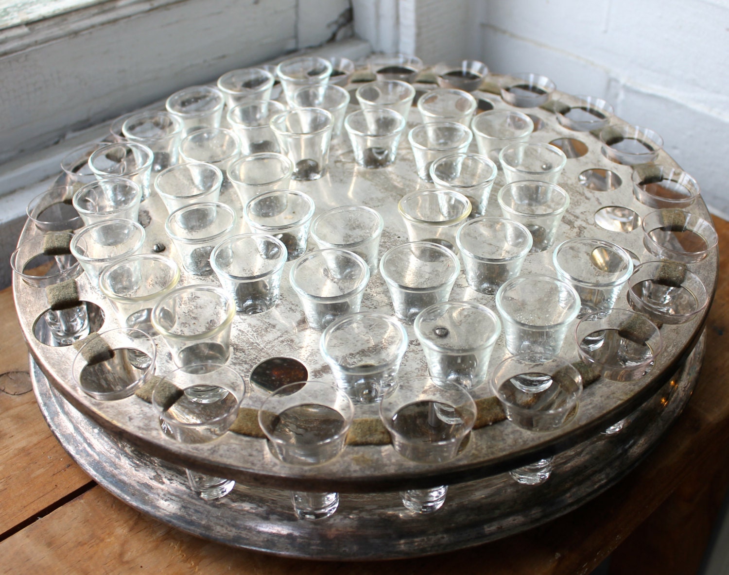 Antique 1900s Communion Server Tray Shot glass by Obsoletestreet