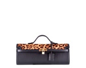 Leopard ponyhair leather clutch ELISA // black (italian calf leather) - FREE shipping