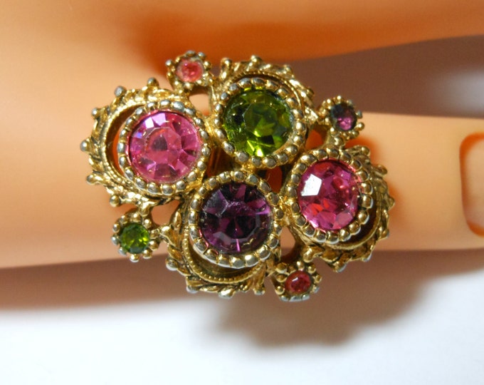 FREE SHIPPING Sarah Coventry rhinestone ring Austrian Lites 1973 adjustable cocktail ring.