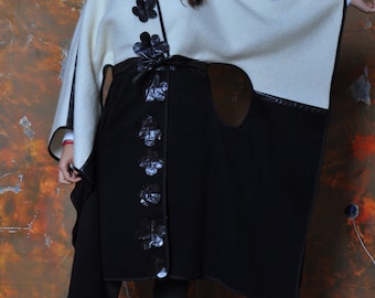 Black and white cape coat Wool cape coat Extravagant cape coat Black and white Maxi cape Woman coat cape Handmade black coat Made by Gabyga