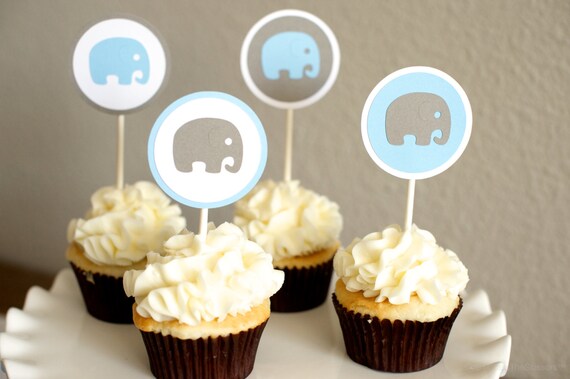 Baby Shower Decoration Boy Elephant Cupcake Toppers Blue Gray Il_570xn