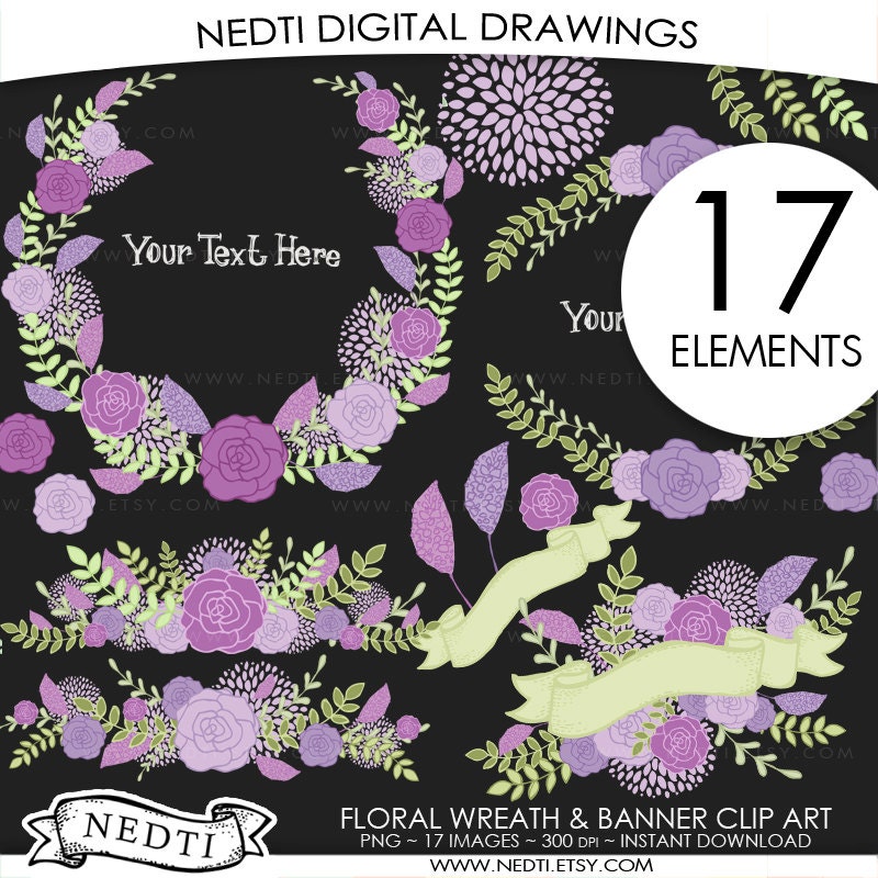 Download Purple Flourish Wreath Instant Download Hand Drawn Doodle