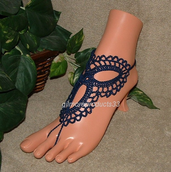 Navy Blue Barefoot Sandals, Barefoot Wedding, Foot Jewelry, Nude Shoes ...