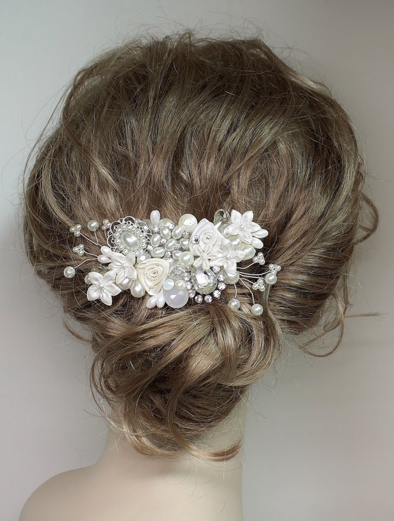 Light Ivory Bridal Comb-Off white Hair by BrassBoheme on Etsy