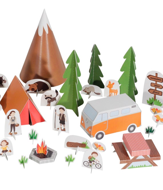 Camping Paper Toy DIY Papercraft Kit Paper Toy by pukaca on Etsy