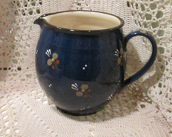 Vintage Schneider Steffisburg Switzerland Dark Blue Pottery Pitcher