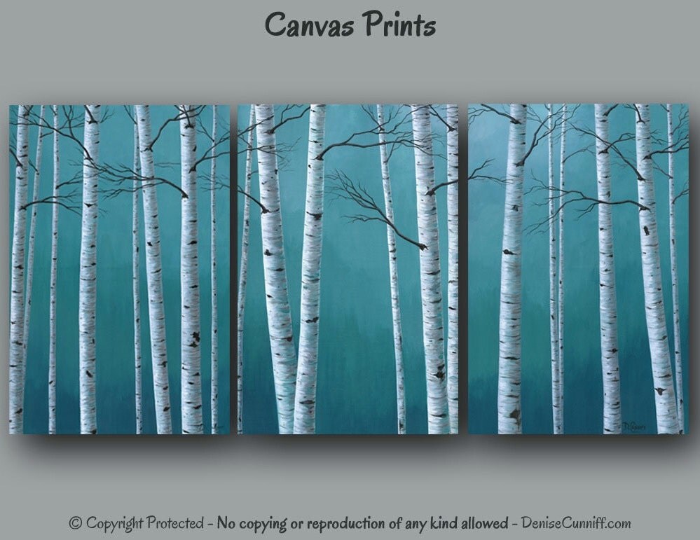 Ready to hang Canvas wall art Multi panel Birch tree