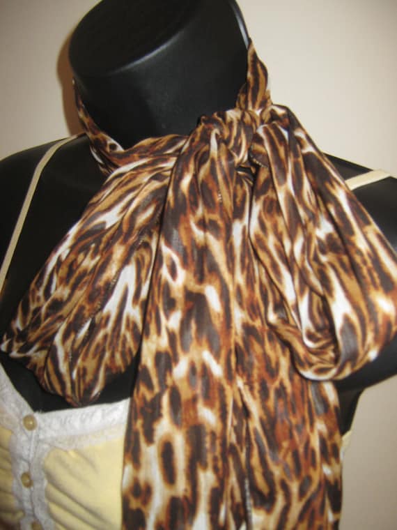 Brown Leopard Print Chiffon Scarf Handmade in BC Canada.