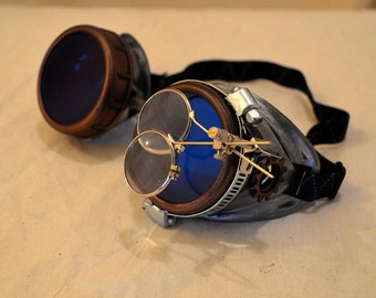 A steampunk goggles design with optic conductors, symbolizing perception and insight