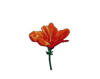 ID #6388 Orange Red Lily Flower Iron On Embroidered Patch Applique