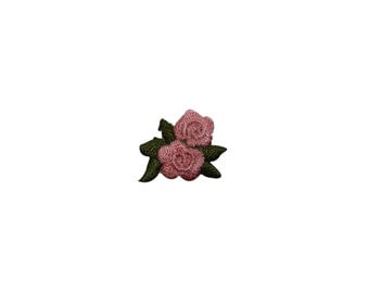 ID #6868 Small Pink Rose Pair Flowers Iron On Embroidered Patch Applique