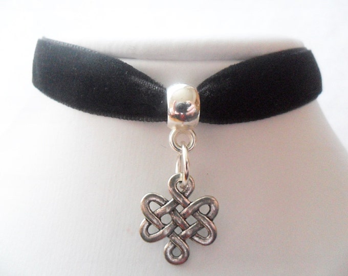 Velvet choker necklace with Celtic Knot pendant and a with a width of 3/8"inch Black Ribbon Choker Necklace (pick your neck size)
