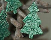 Mint Ceramic Christmas Ornaments Lace Ceramic  Winter Home Decoration Gift Set of 3