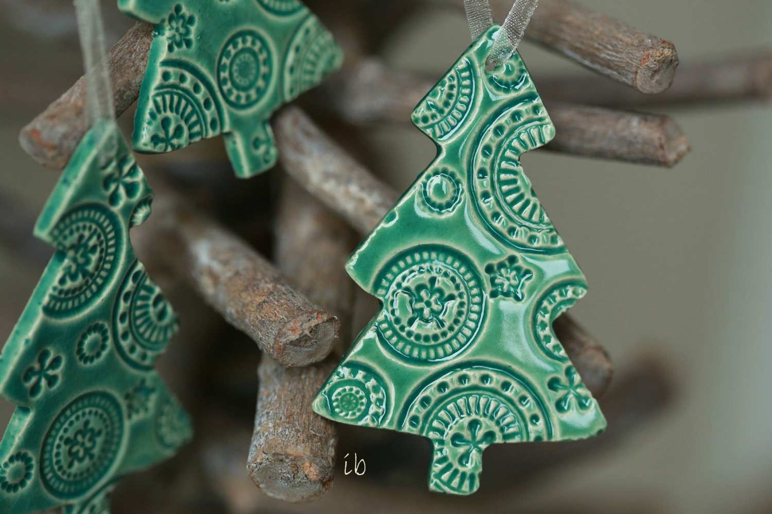 Christmas Tree Ornaments Lace Mint Ceramic Christmas