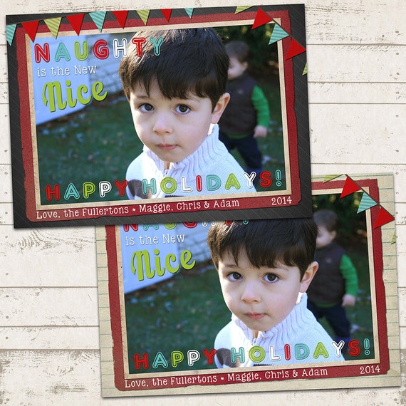 Christmas Photo Card - 5x7 printable download - Naughty is the NEW Nice, Holiday, chalkboard, vintage inspired Il_570xn