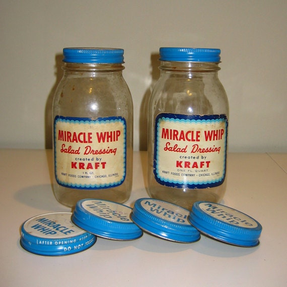Pair of Vintage Miracle Whip Jars with Lids by