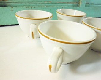 Homer Laughlin Best China Ironstone Diner Coffee Cups with Harvest Gold Detail Set of 4