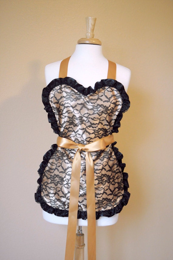 Sexy Womens Lace On Satin Apron