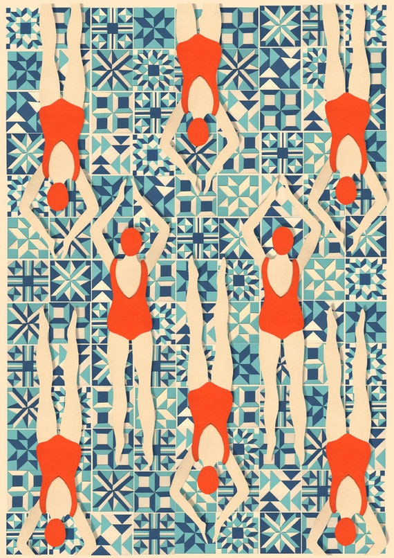 Art Deco Print // Swimmers print // Papercut Print