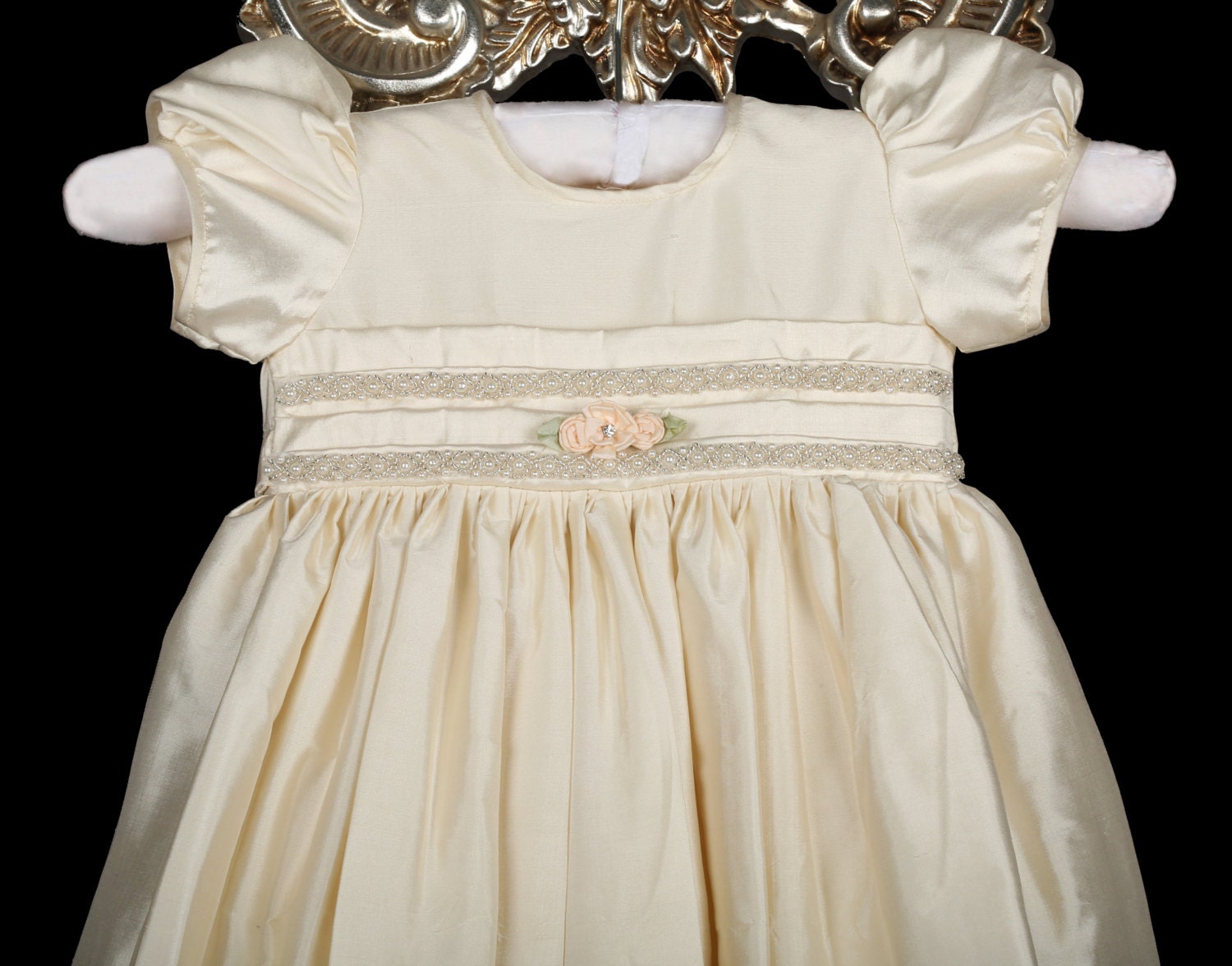 Elegant Silk Christening Gown Baptism Gown Beautiful Lace 03