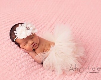 Newborn Tutu, Baby Tutu, Toddler Tutu, Tutu Set, Newborn Tutu Set, Ivory Tutu, Photo Prop, Ivory, Shabby Headband