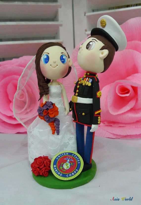 US Marine wedding cake topper with Marine Corps logo clay US Marine wedding cake topper with Marine Corps logo clay