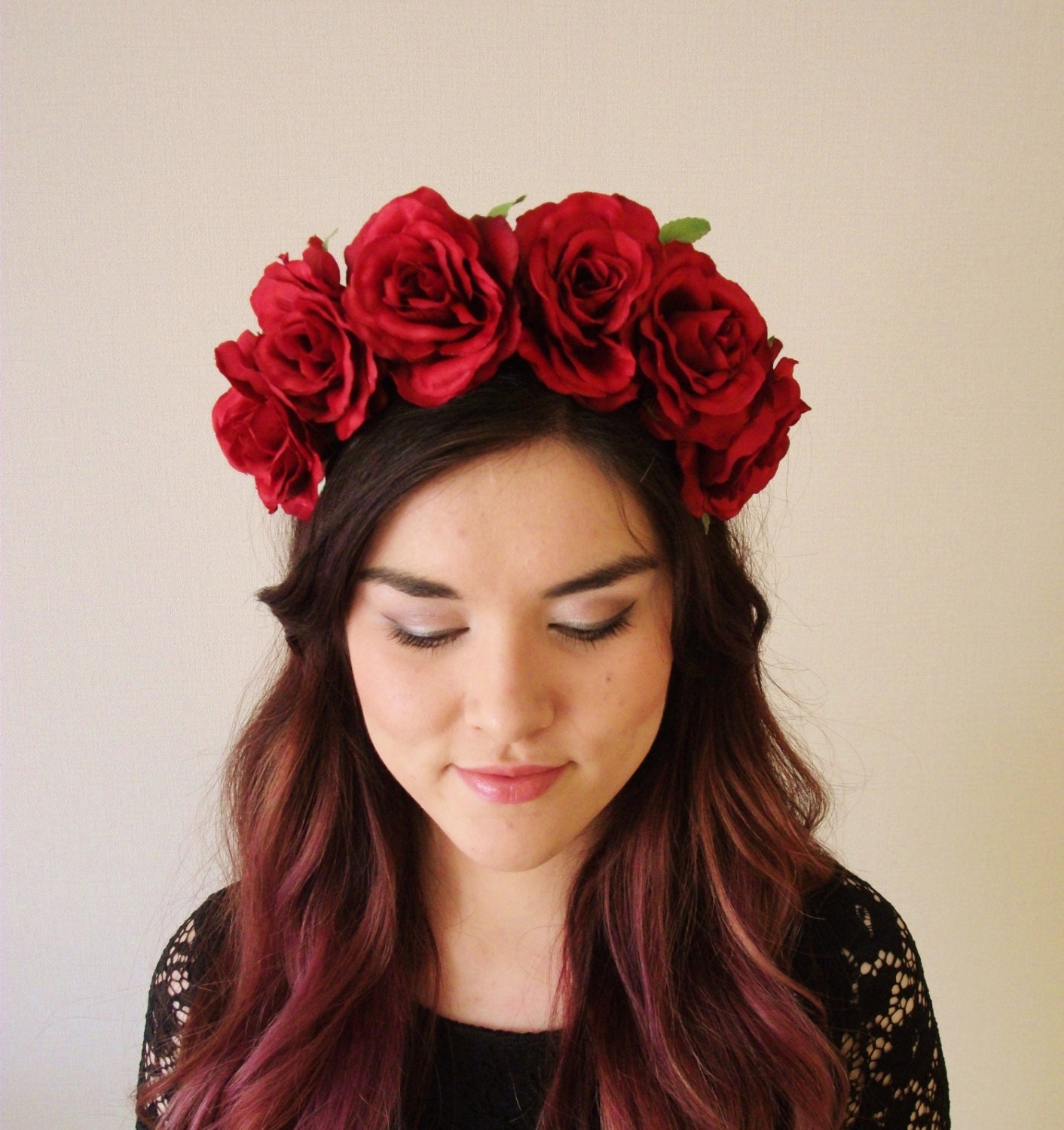 your flowers hair silk for by floral Rose headband floral Crown Flower MissWildFlowers Red