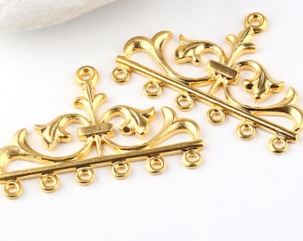 Fleur de Lis Chandelier Multi Strand Connector, 22k Gold Plated,2 pieces // GPC-311