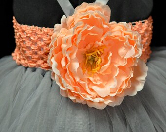 Peach and Gray Flower Girl Dress