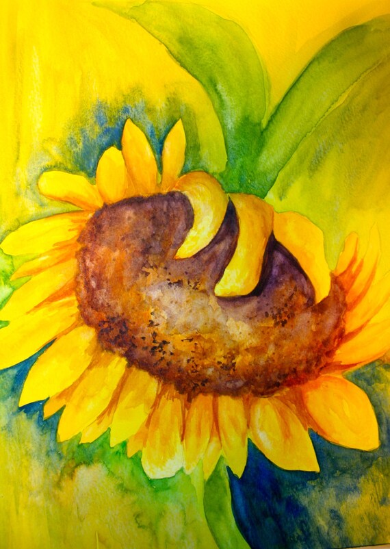 Items similar to Sunflower, original watercolor painting, matted to