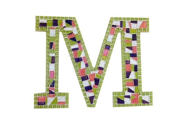 Lime Green and Pink Mosaic Letter M  Perfect by GreenStreetMosaics
