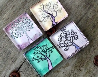Tree magnets, Tree of life magnets, Glass magnets, Tree decor, Nature magnets, Kitchen magnets, Cubicle decor, Teacher gift, Gifts