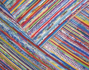 4x6 Rag Rug / Bright Multicolored / Red, Orange, Yellow, Green, Blue, Indigo, Violet