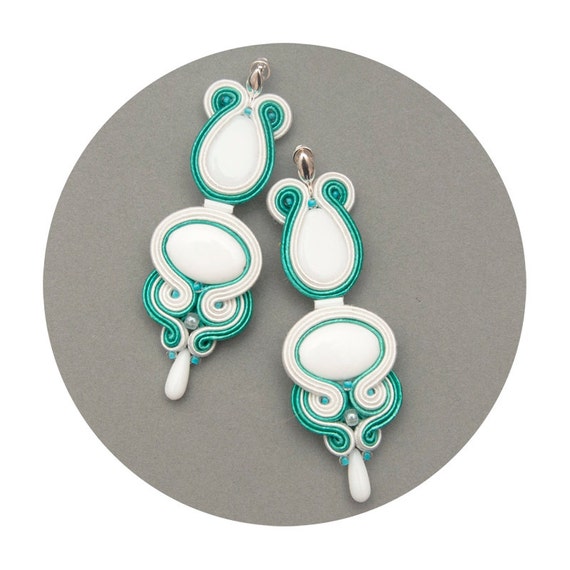 White mint statement earrings weddings. Dangle earrings by MANJApl