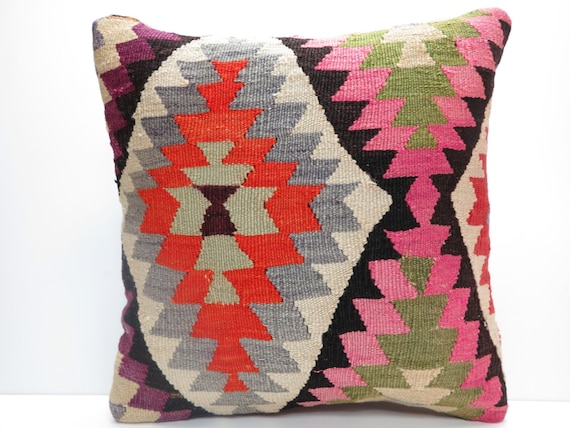 FREE Shipping / Home Decor,Handwoven Turkish Area Rug Kilim Pillow Cover 16" X 16",Decorative Rug Pillow,Vintage Rug Pillow,Throw Pillow