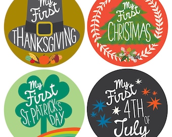 My First Holiday Stickers - Baby Milestone Stickers - Baby Photo Prop - Set of 12